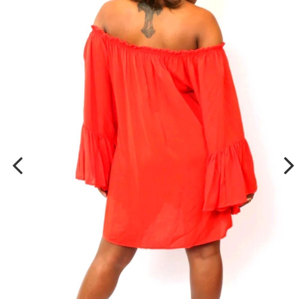 Exist Red‎ Off-The-Shoulder Ruffle Swimsuit Cover